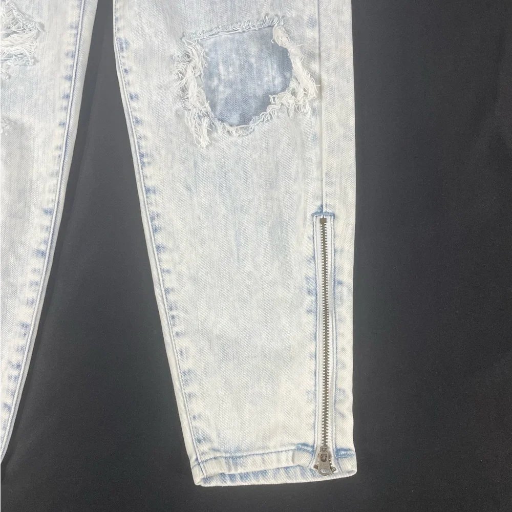 Abercrombie And Fitch Women Blue Washed Distressed Straight Denim Jeans 28-0 - Picture 3 of 10